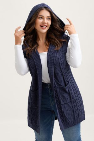 Hooded Sleeveless Cable Knit Cardigan