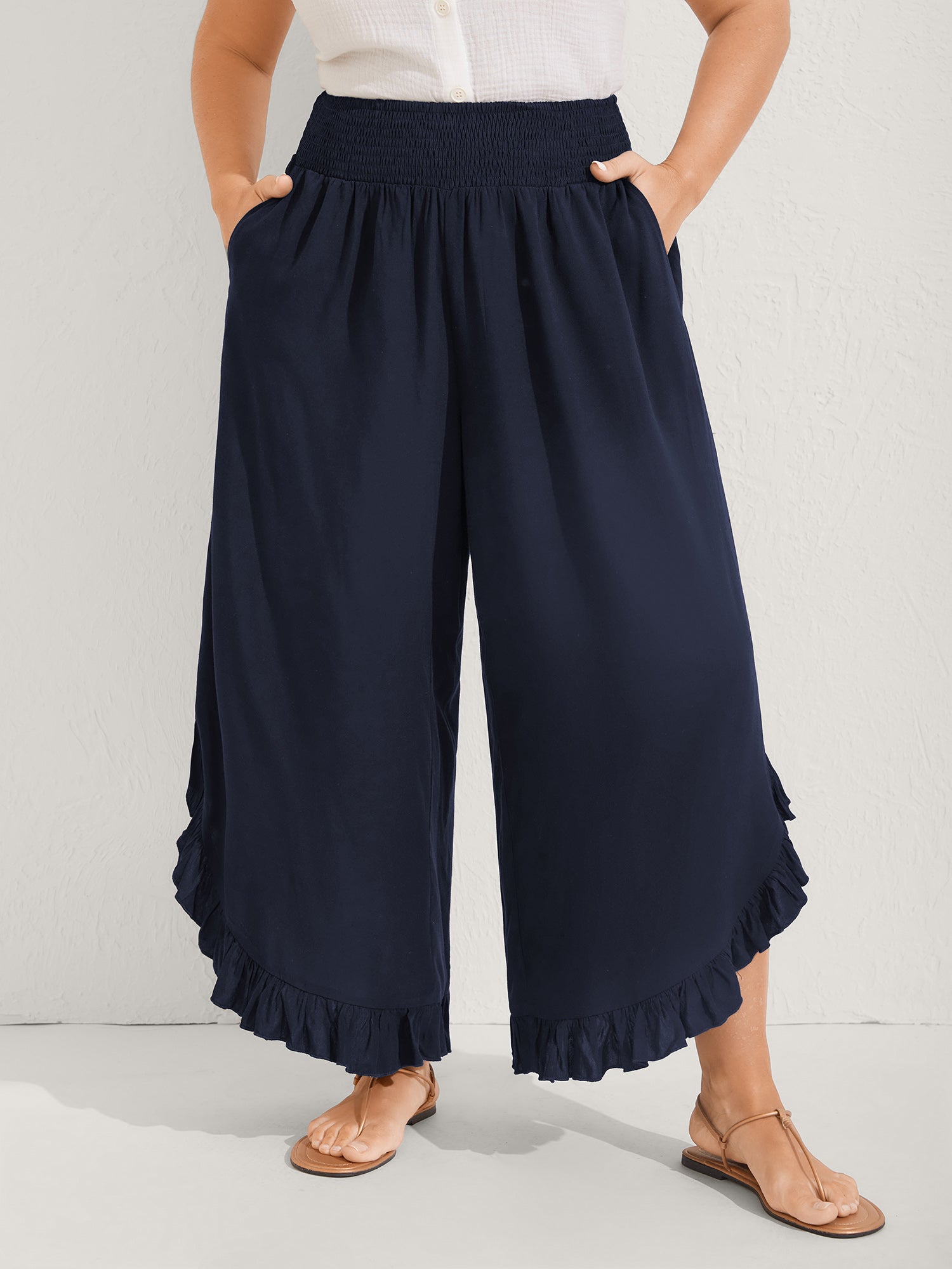 Ruffled Curvy Hem Wide-Leg Pants - Image 9