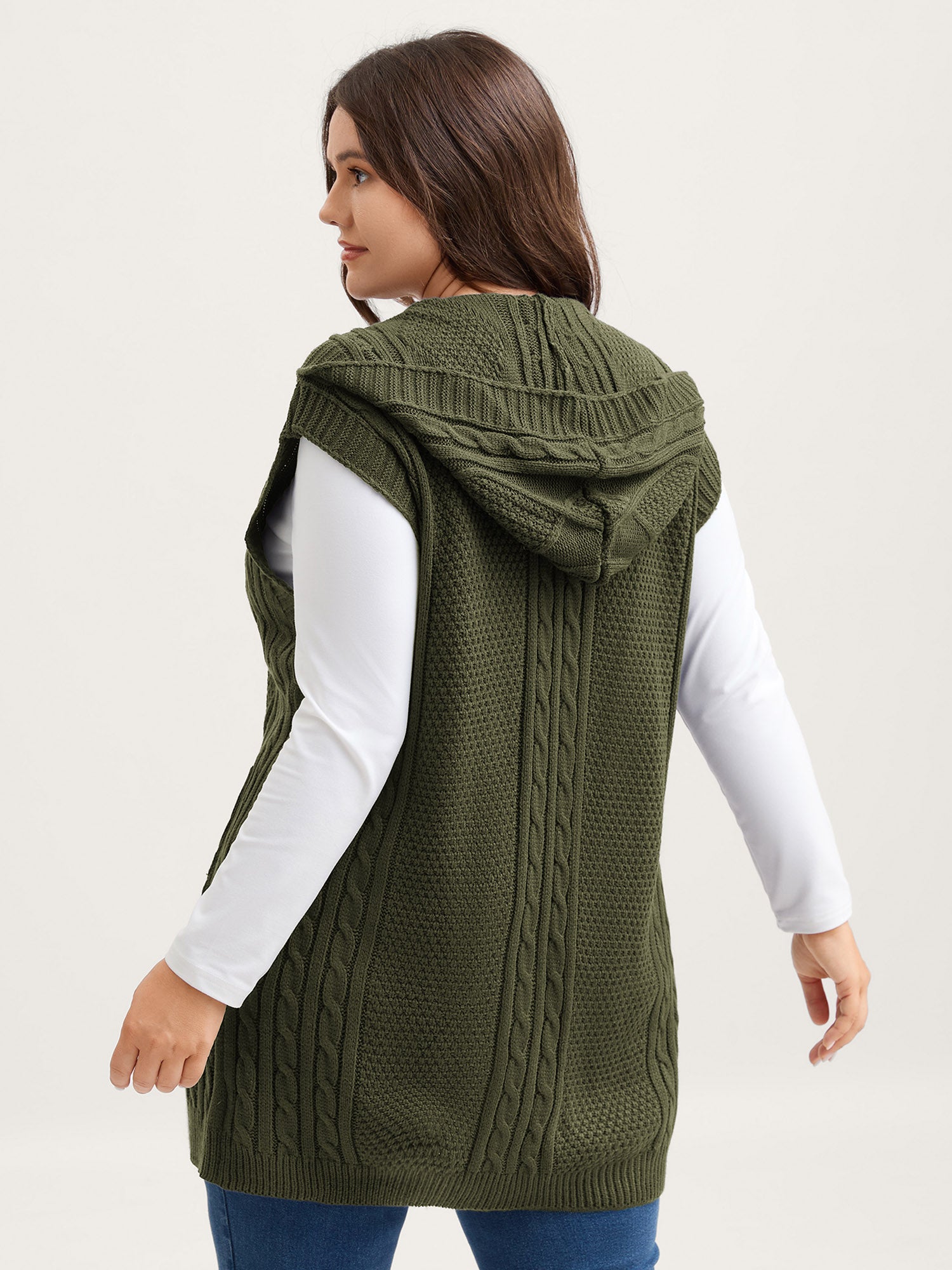 Hooded Sleeveless Cable Knit Cardigan - Image 18