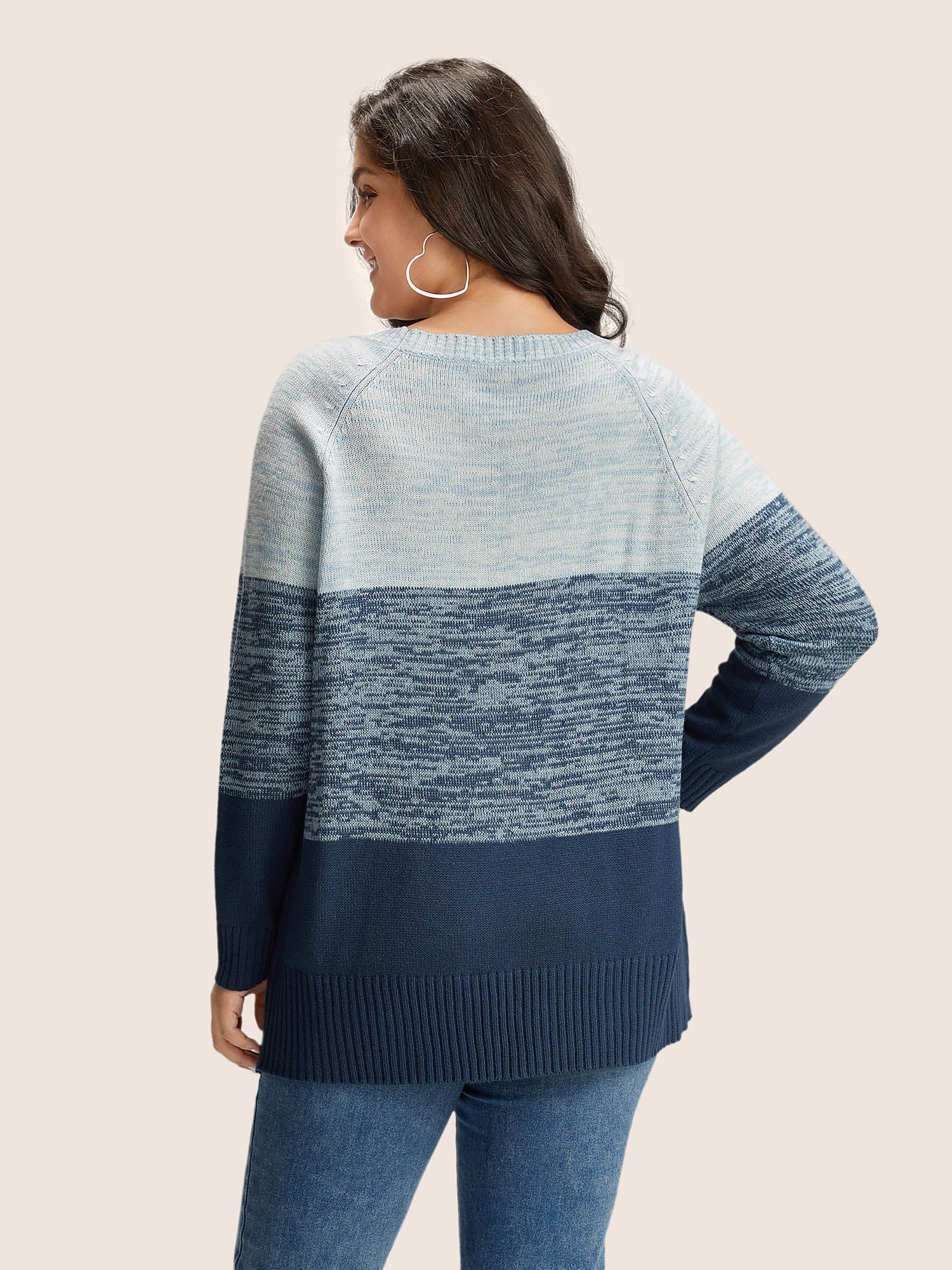 Colorblock Contrast Heather Button Detail Pullover - Image 8