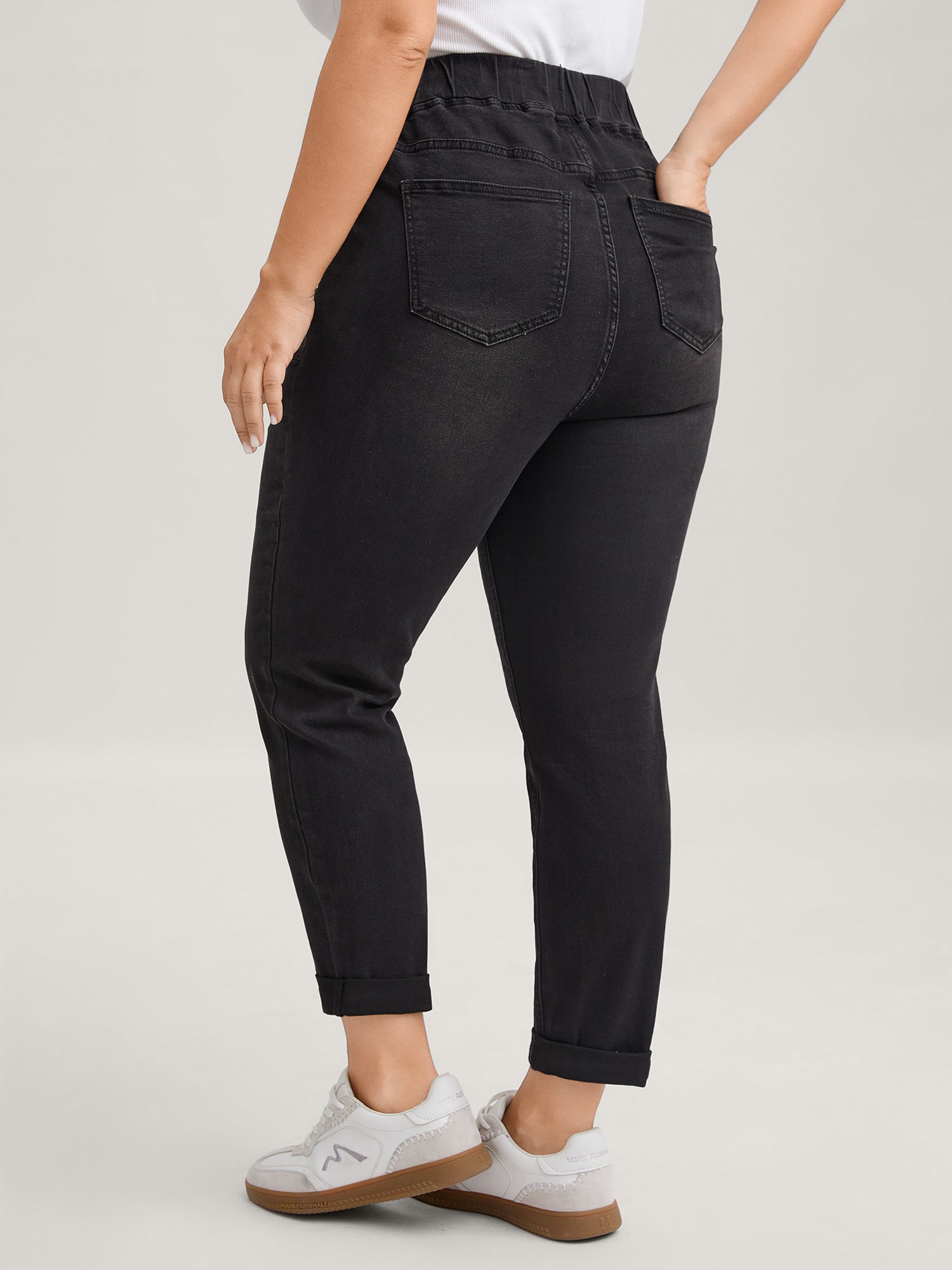 Pull-On Drawstring Folded Hem Boyfriend Jeans - Image 14