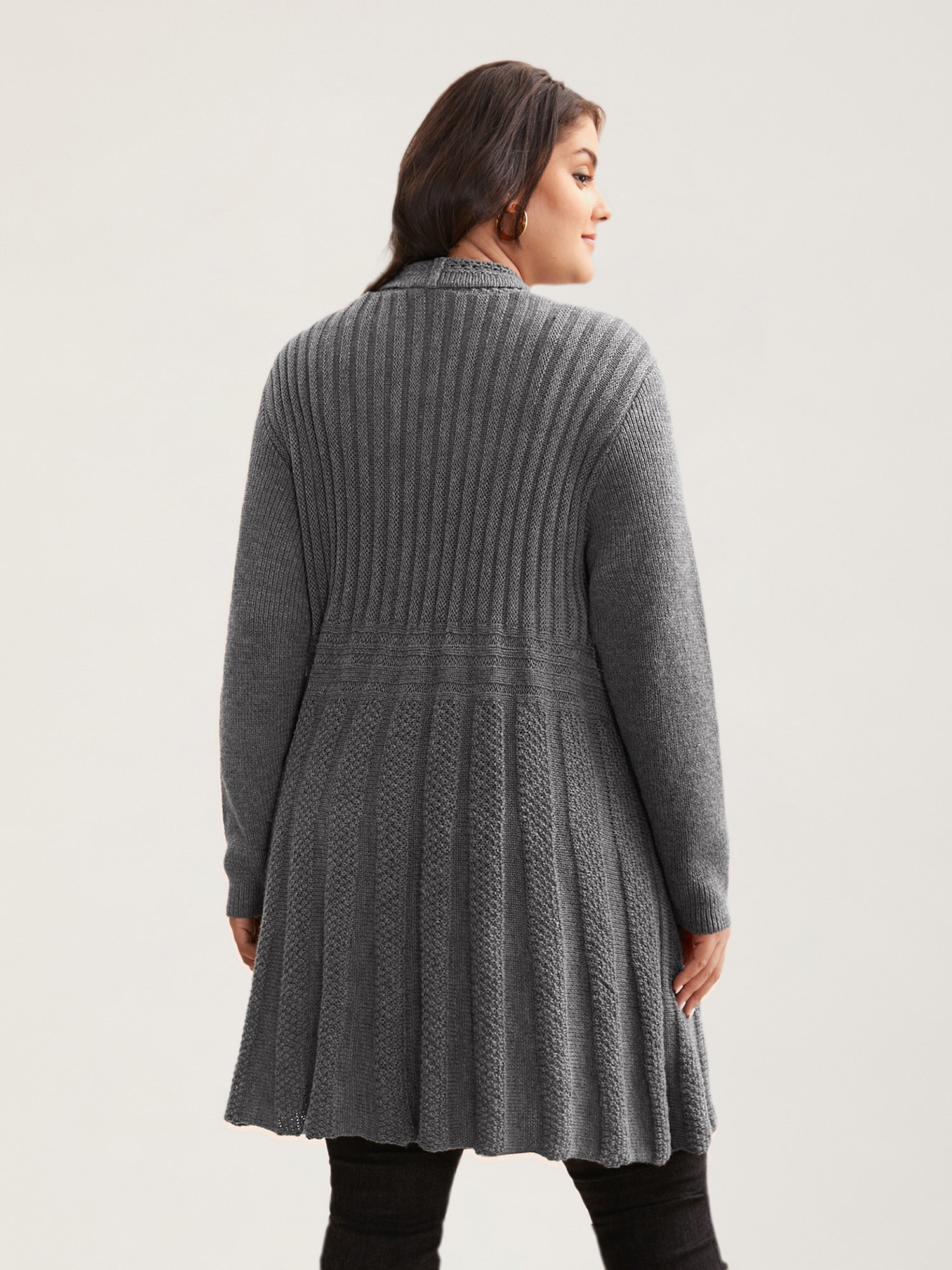 Textured Kimono Collar Long Cardigan - Image 12