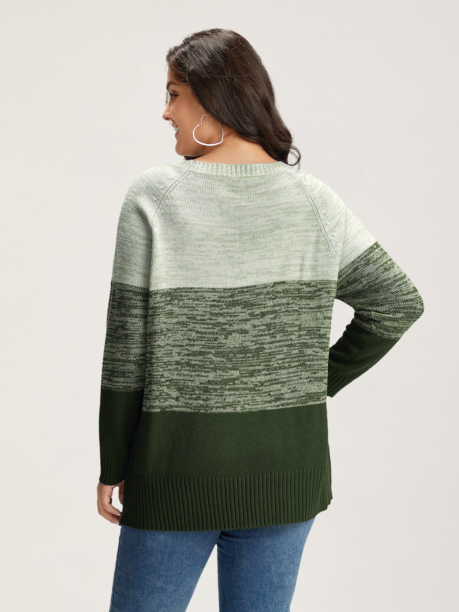 Colorblock Contrast Heather Button Detail Pullover - Image 2