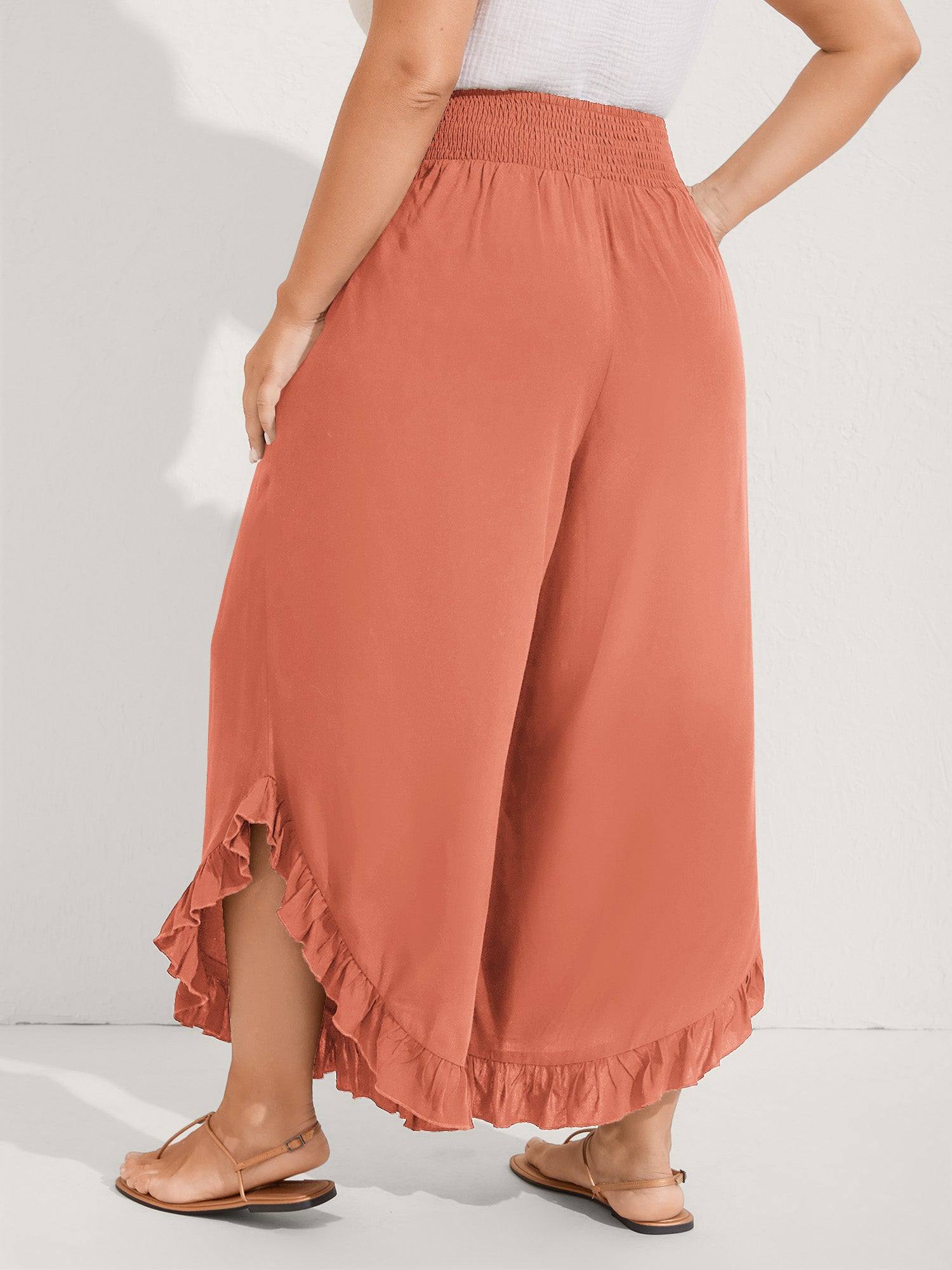 Ruffled Curvy Hem Wide-Leg Pants - Image 53