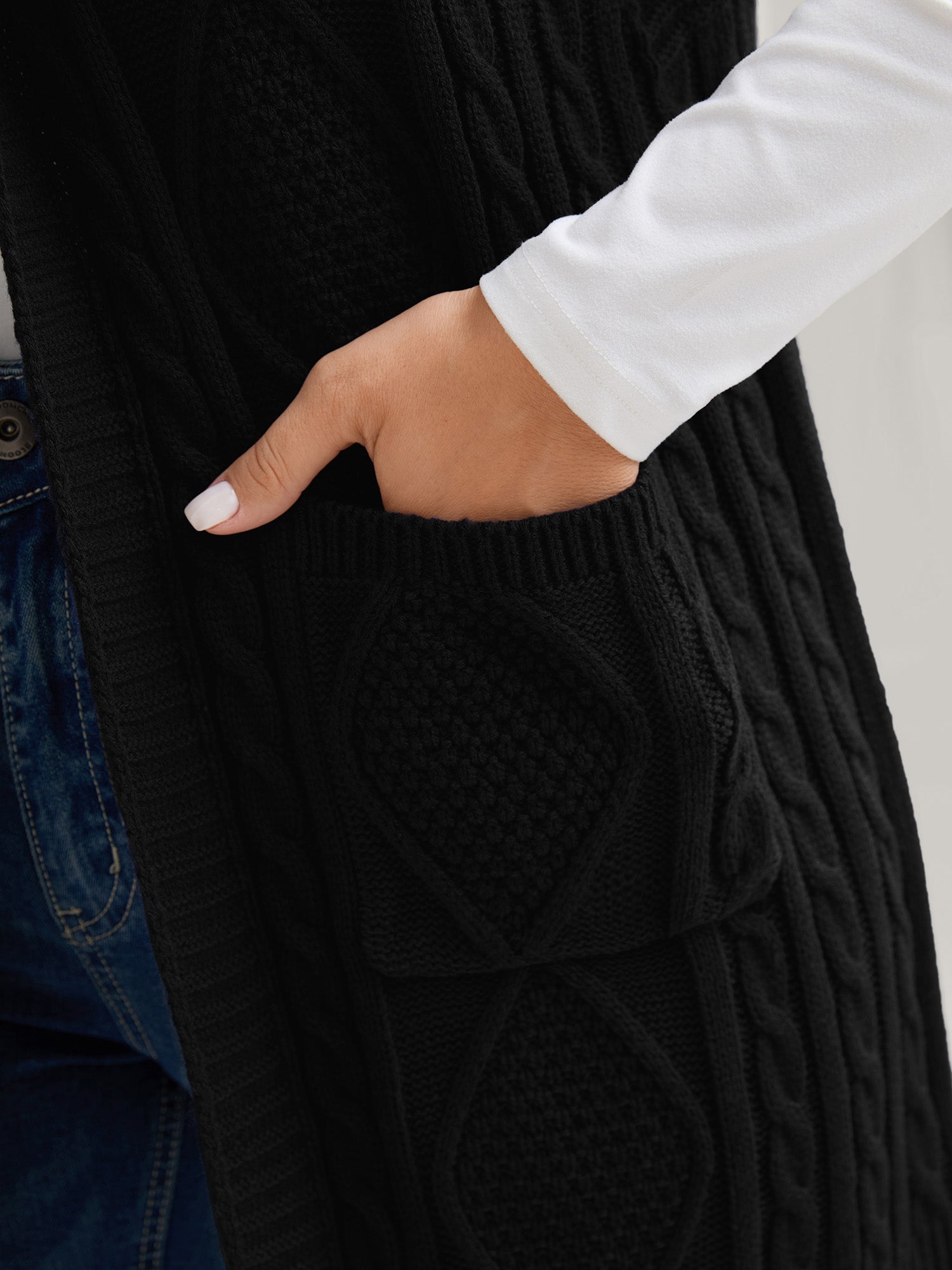 Hooded Sleeveless Cable Knit Cardigan - Image 8
