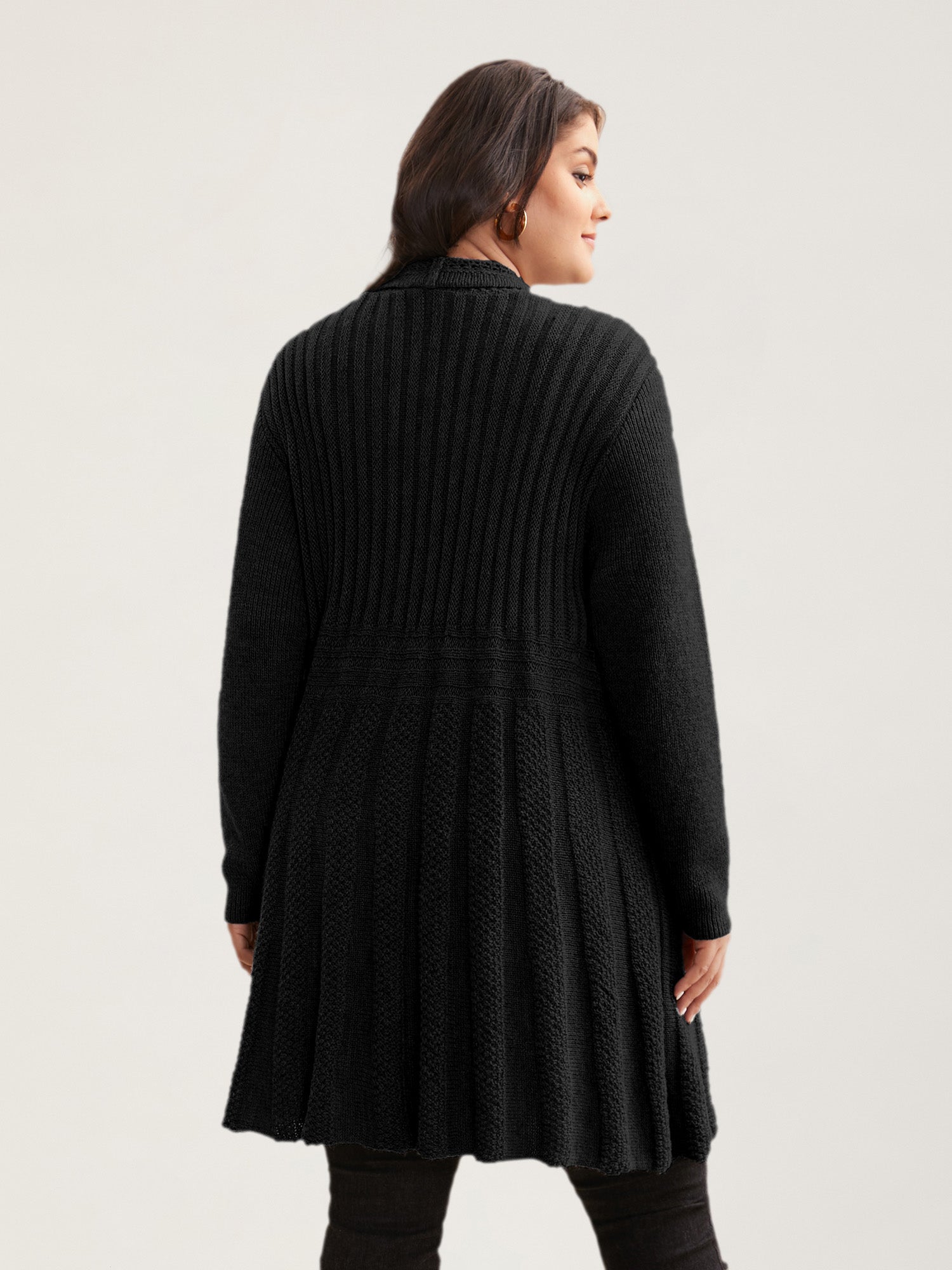 Textured Kimono Collar Long Cardigan - Image 4