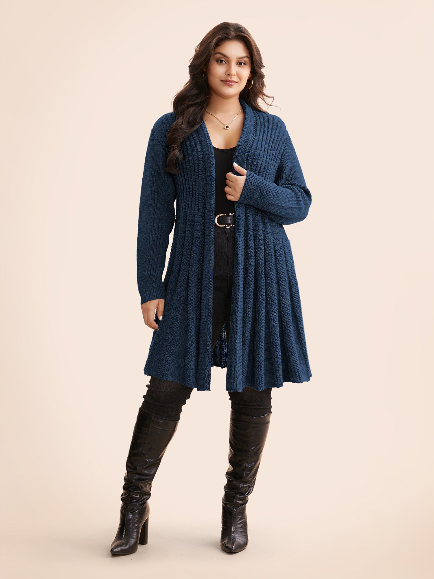 Textured Kimono Collar Long Cardigan - Image 10