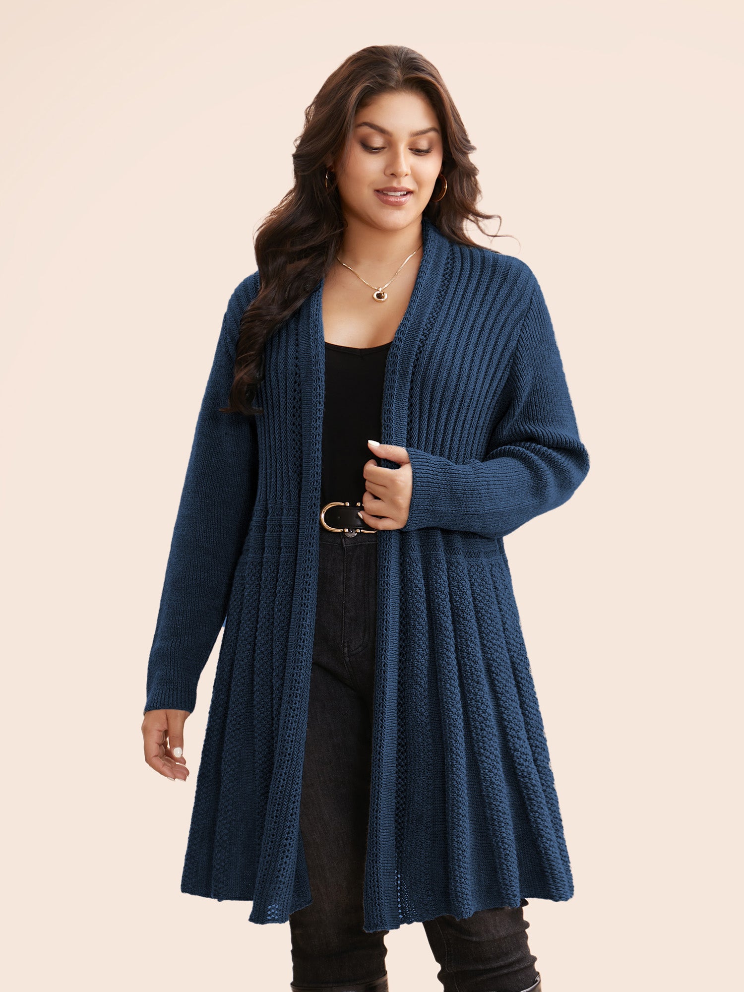 Textured Kimono Collar Long Cardigan - Image 7