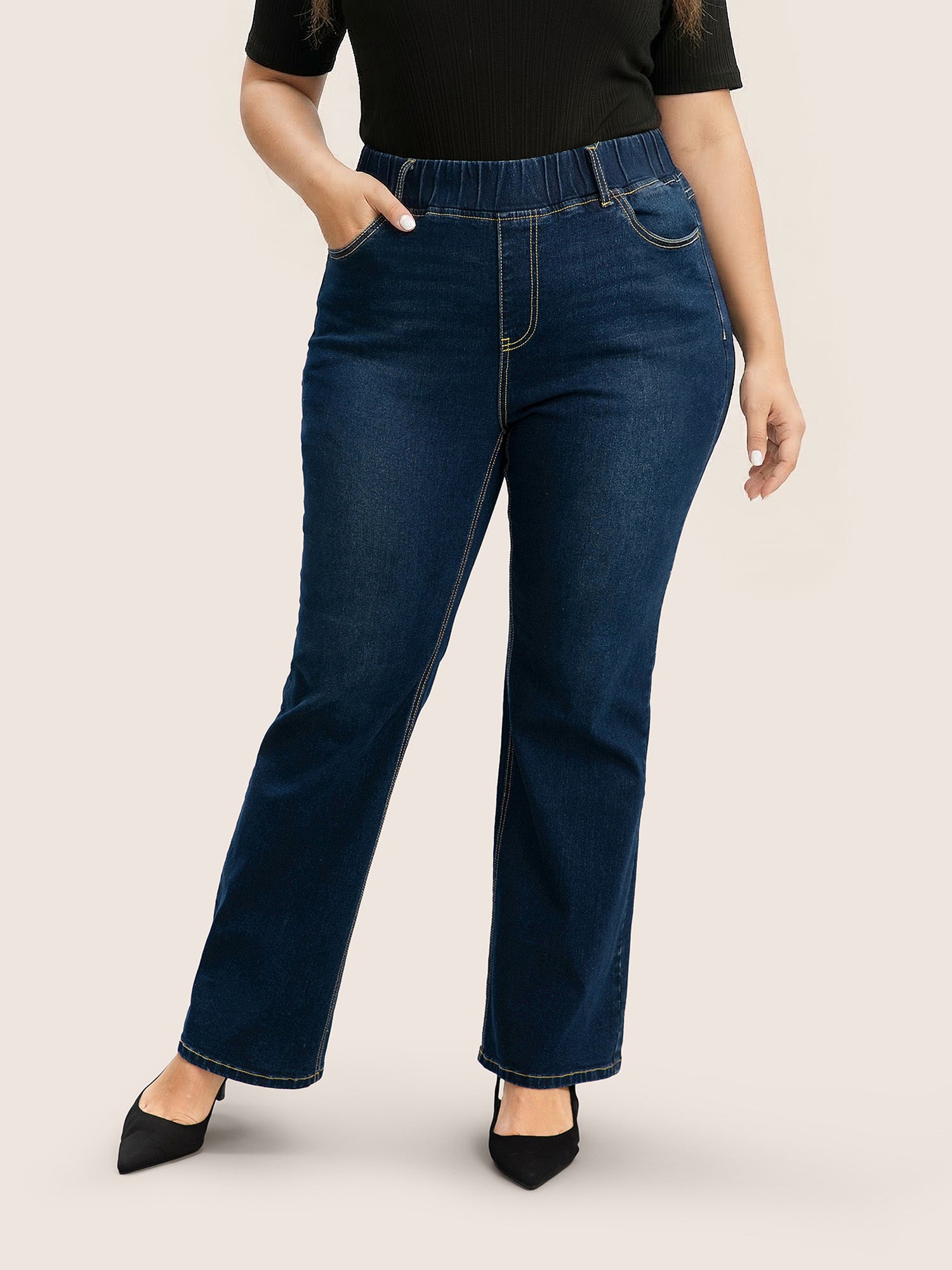 Elastic Waist Stretchy Bootcut Flared Jeans - Image 9