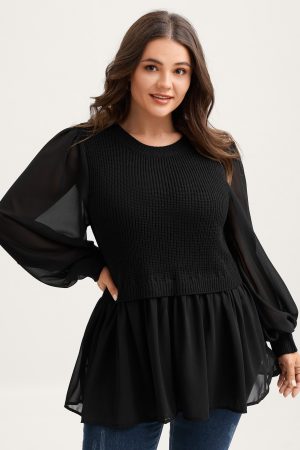 Balloon Sleeve Solid Twofer Sweater