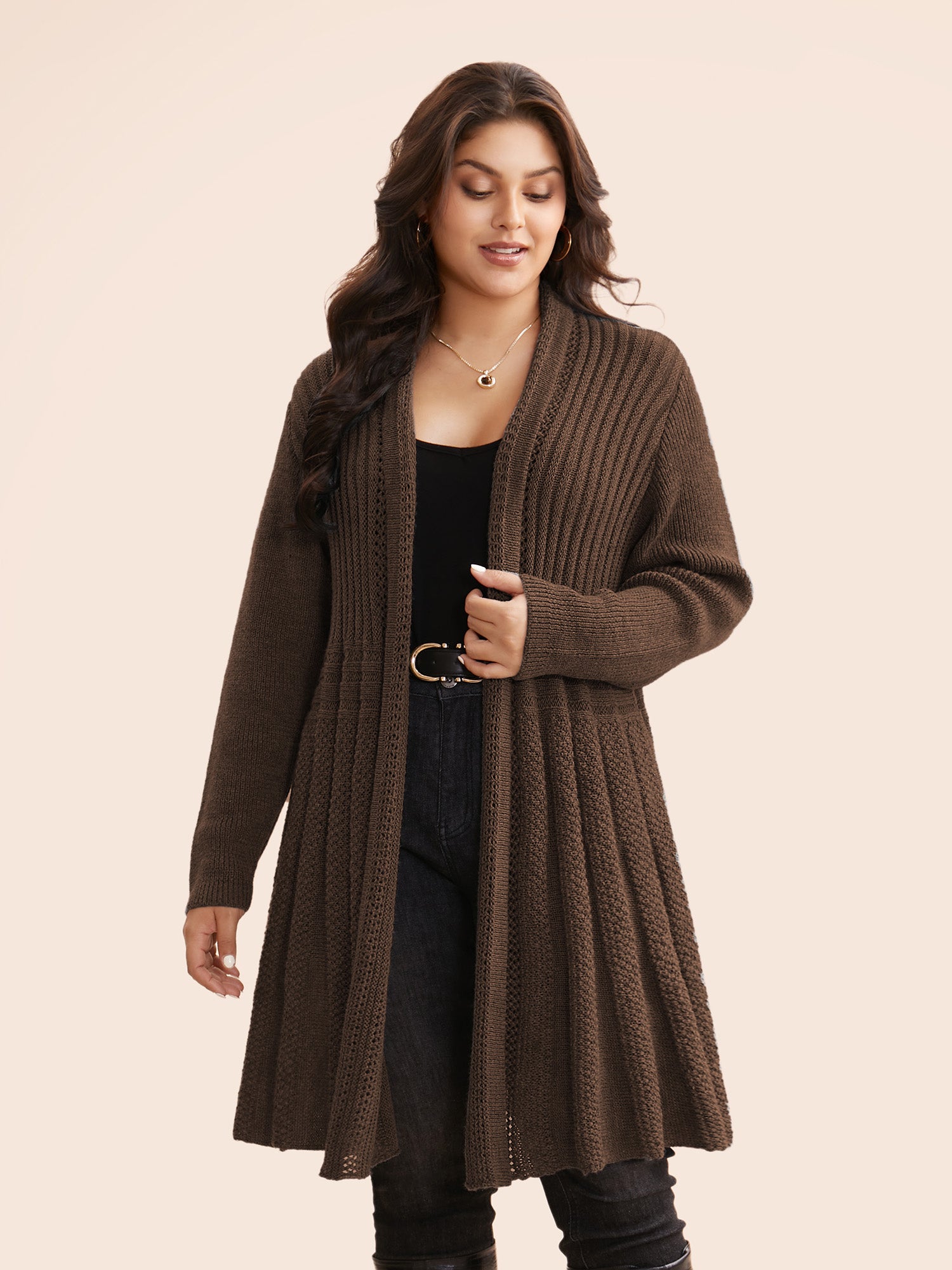 Textured Kimono Collar Long Cardigan - Image 25