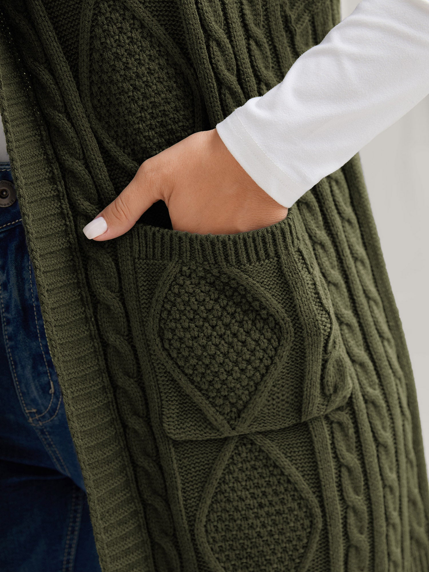 Hooded Sleeveless Cable Knit Cardigan - Image 16