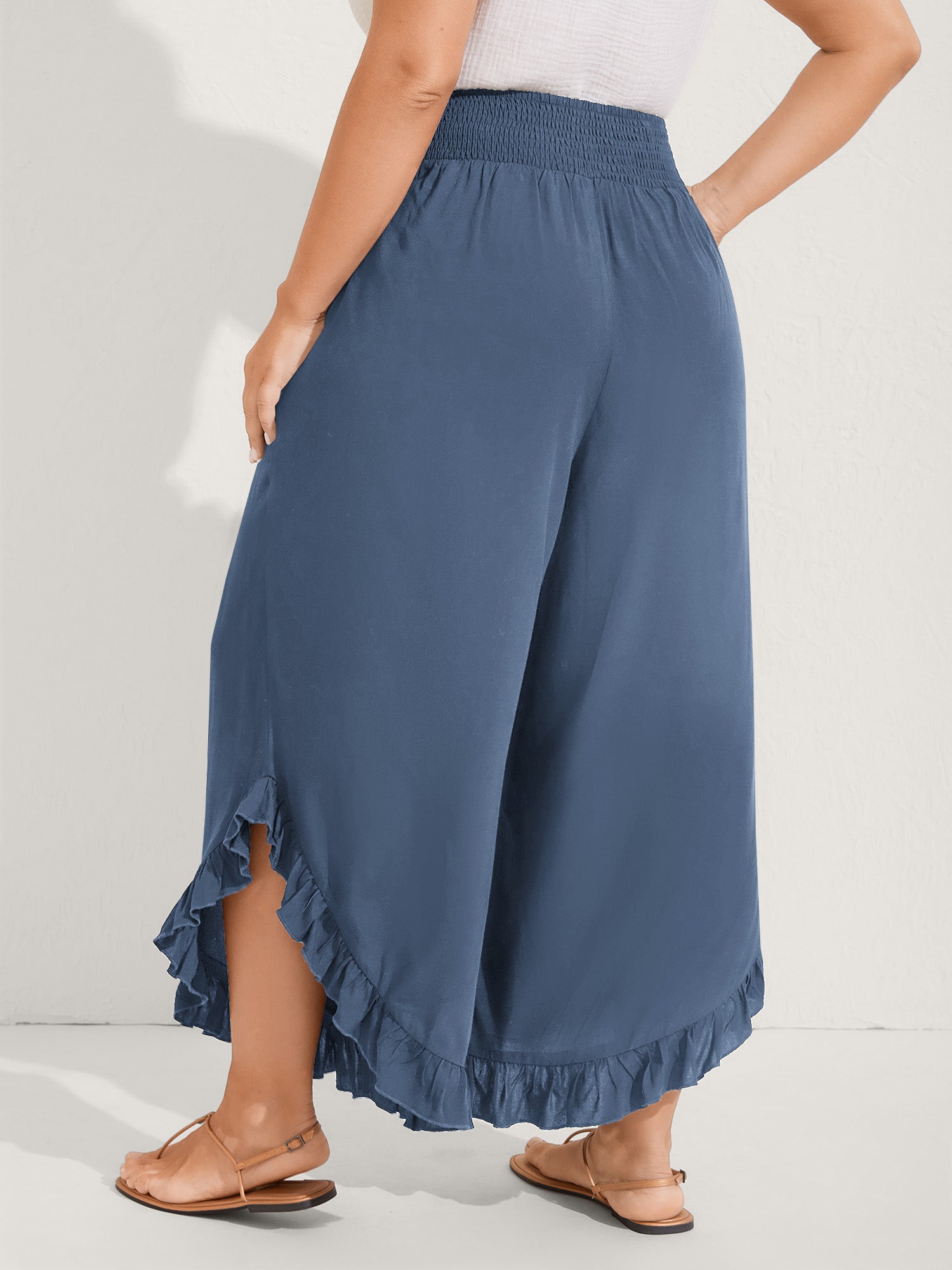 Ruffled Curvy Hem Wide-Leg Pants - Image 28