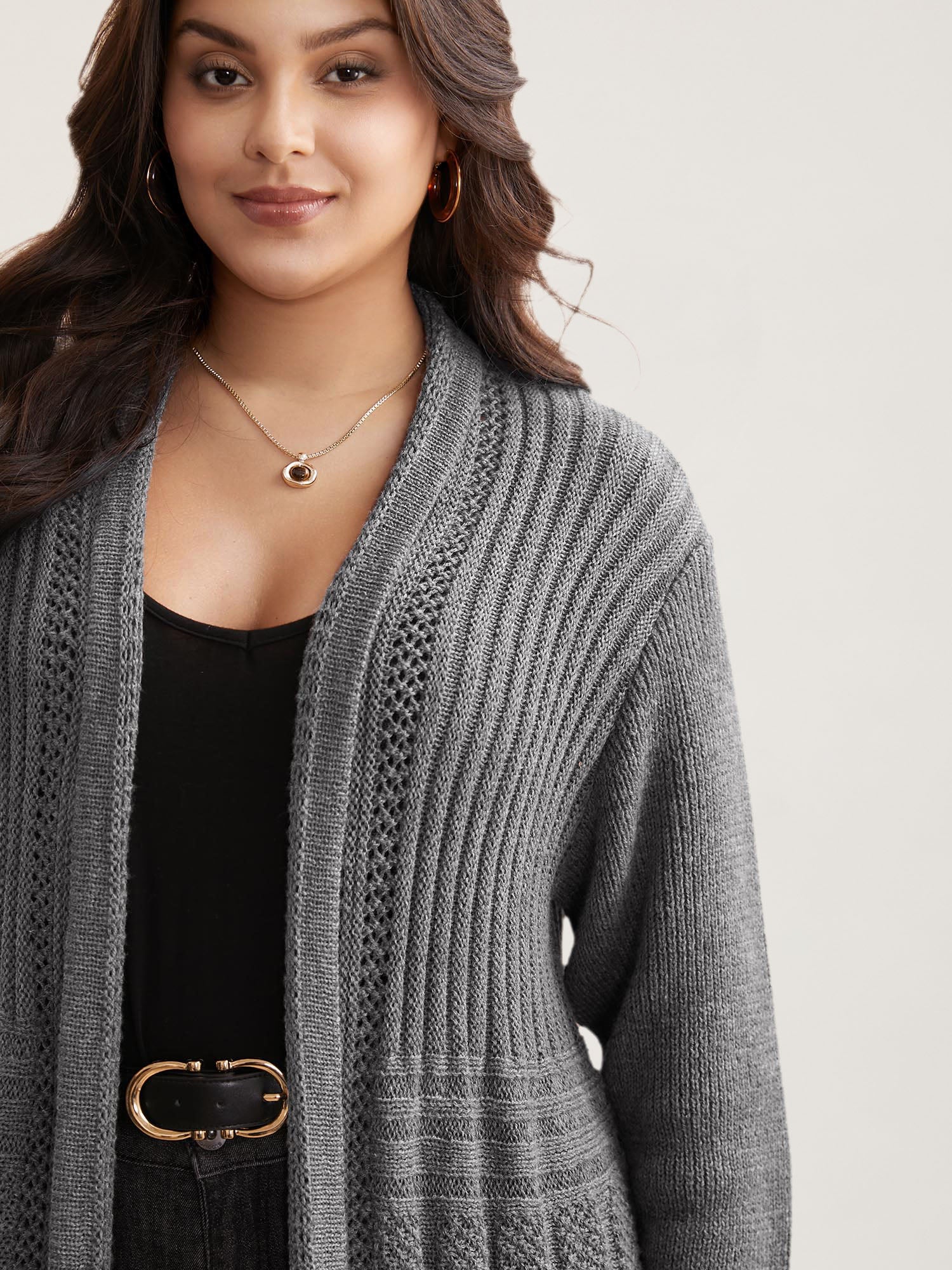 Textured Kimono Collar Long Cardigan - Image 15