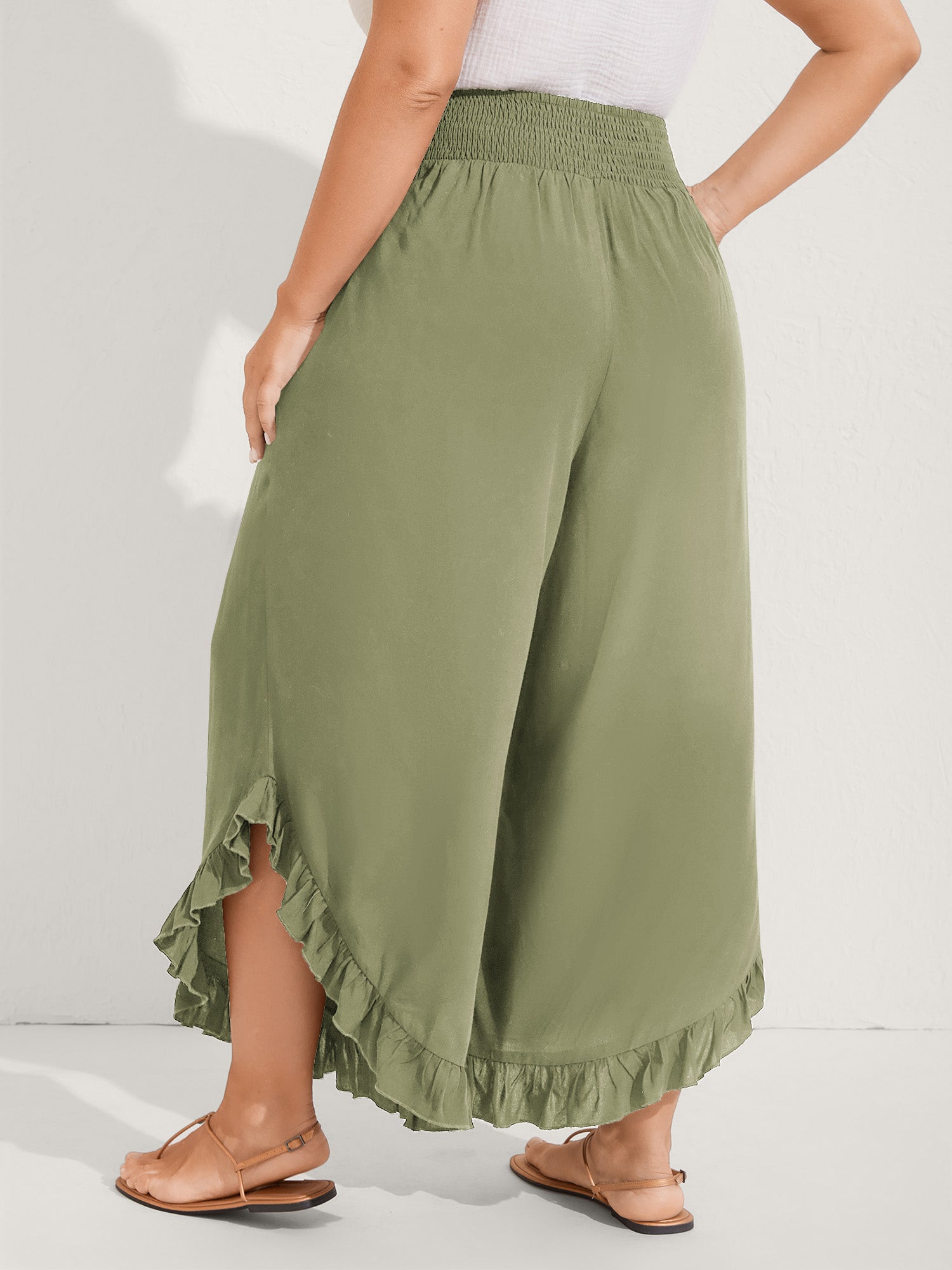 Ruffled Curvy Hem Wide-Leg Pants - Image 38