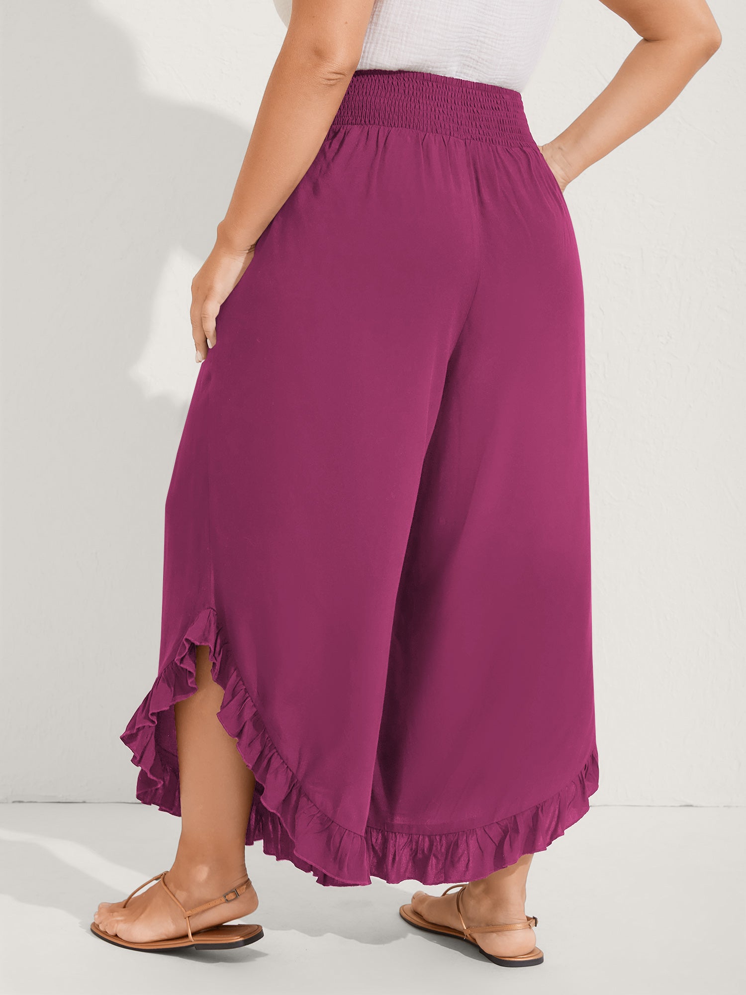 Ruffled Curvy Hem Wide-Leg Pants - Image 43
