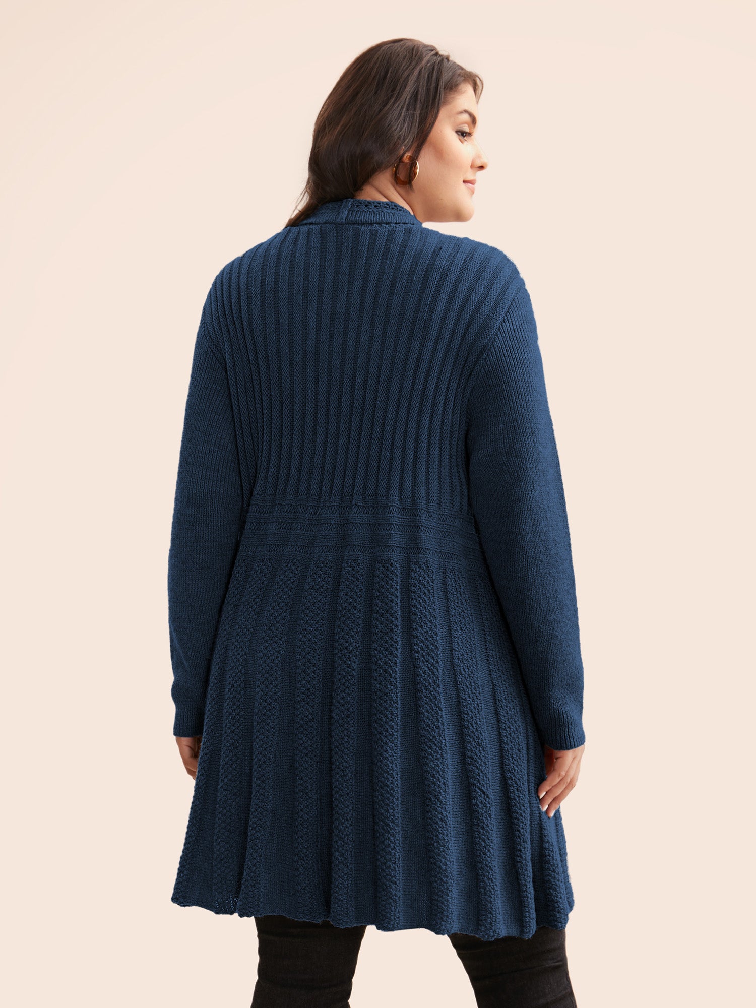 Textured Kimono Collar Long Cardigan - Image 8
