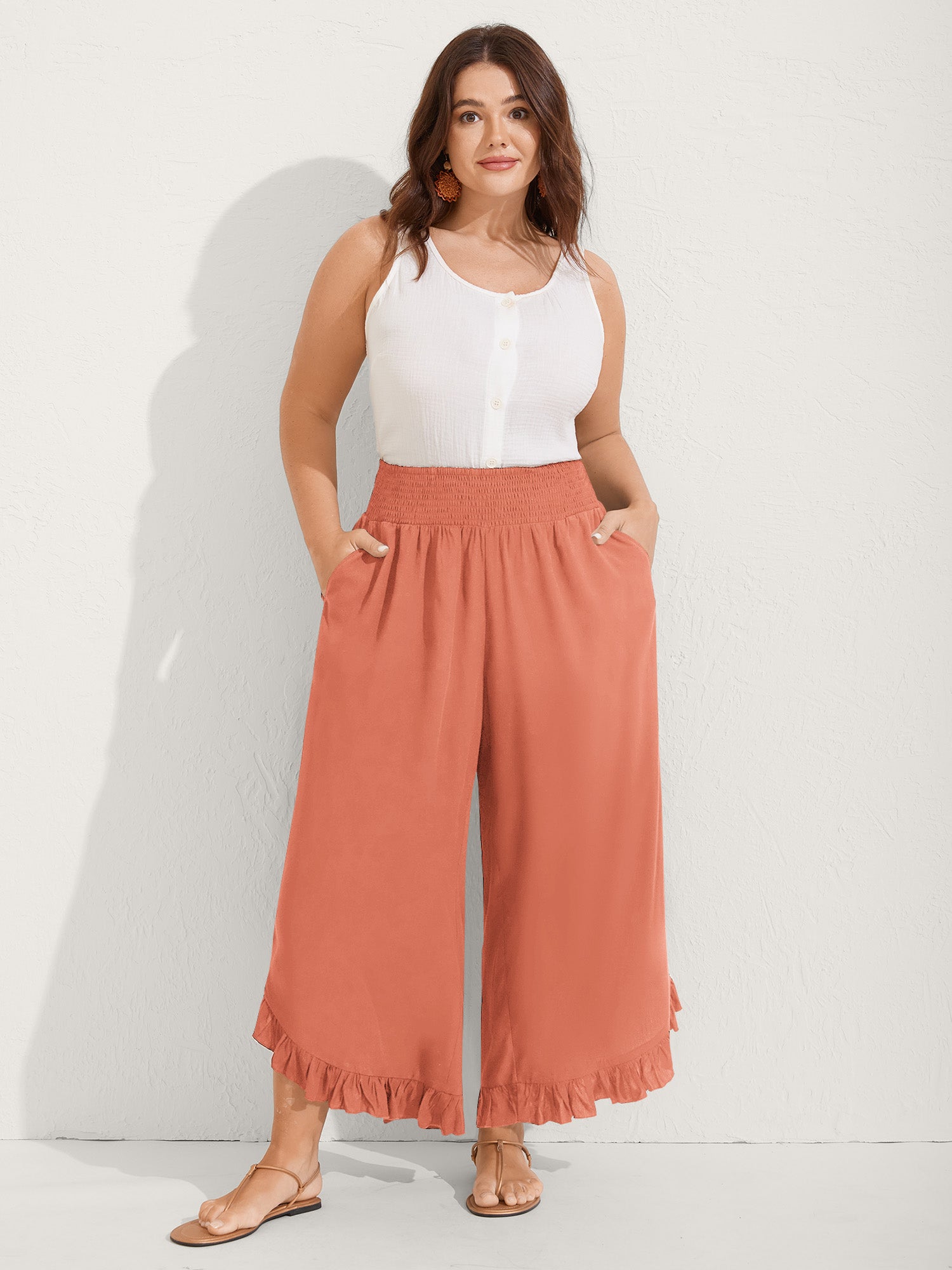 Ruffled Curvy Hem Wide-Leg Pants - Image 49