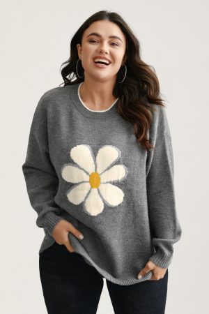 Floral Textured Crew Neck Pullover