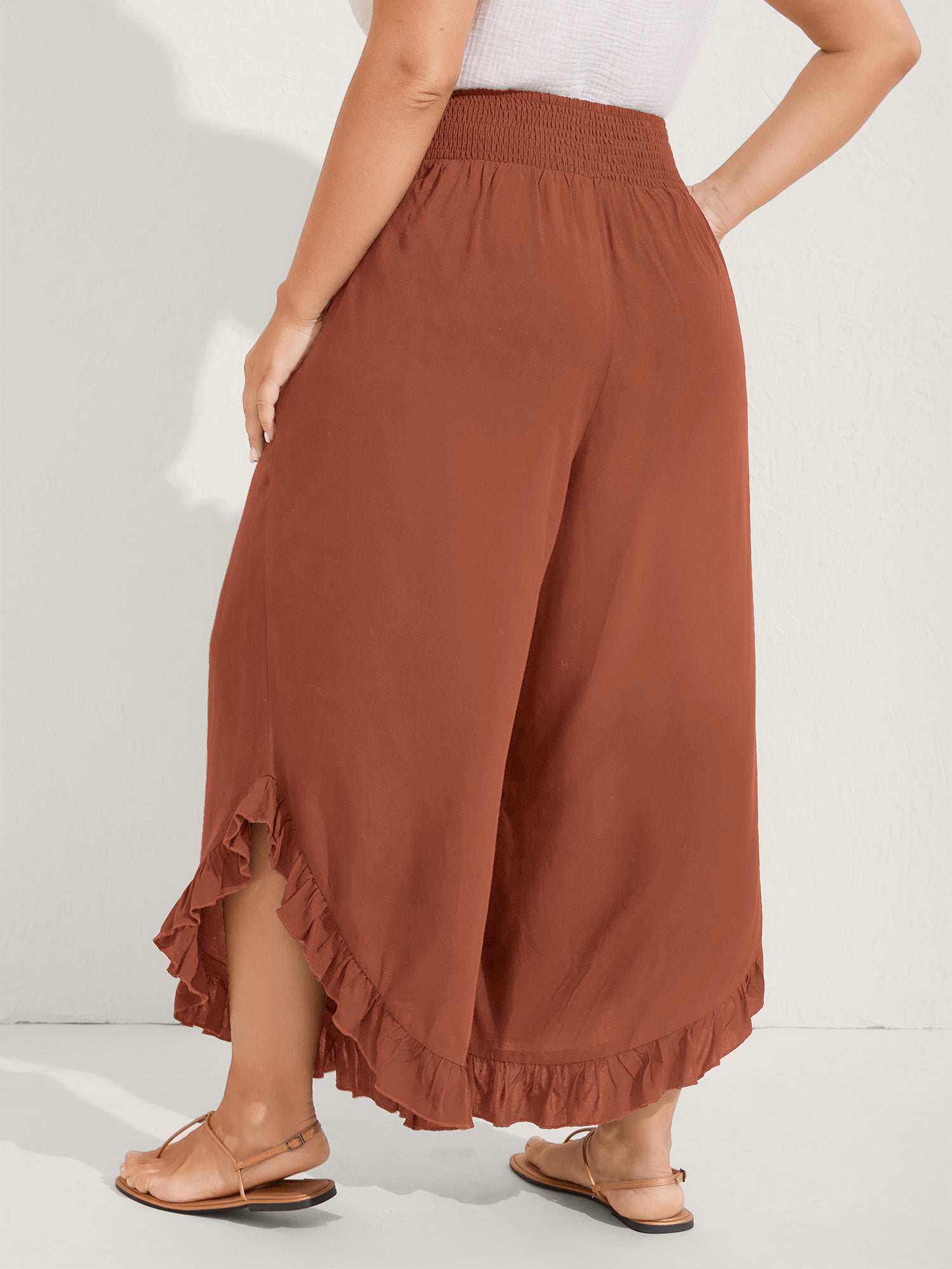 Ruffled Curvy Hem Wide-Leg Pants - Image 48