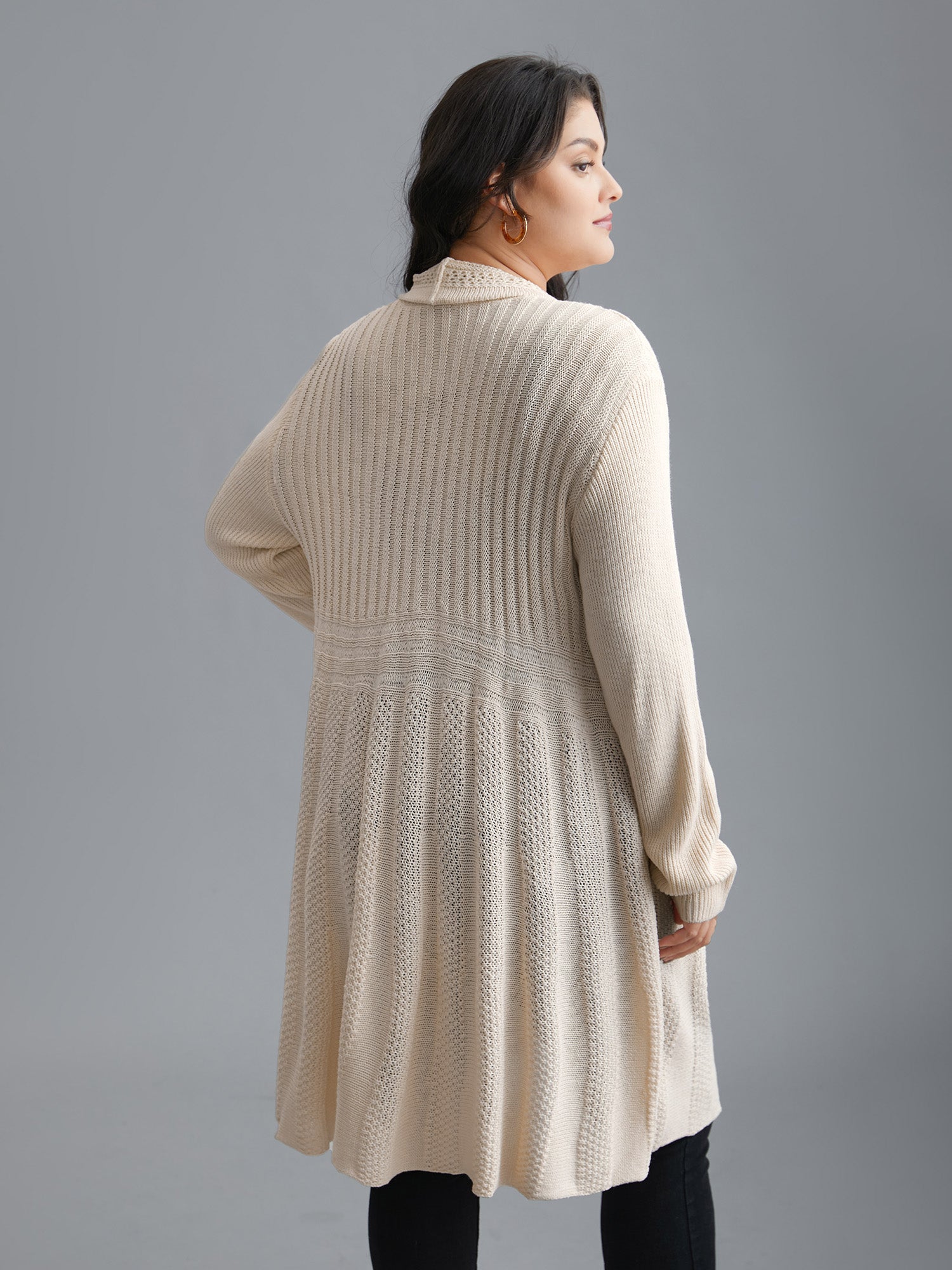 Textured Kimono Collar Long Cardigan - Image 28