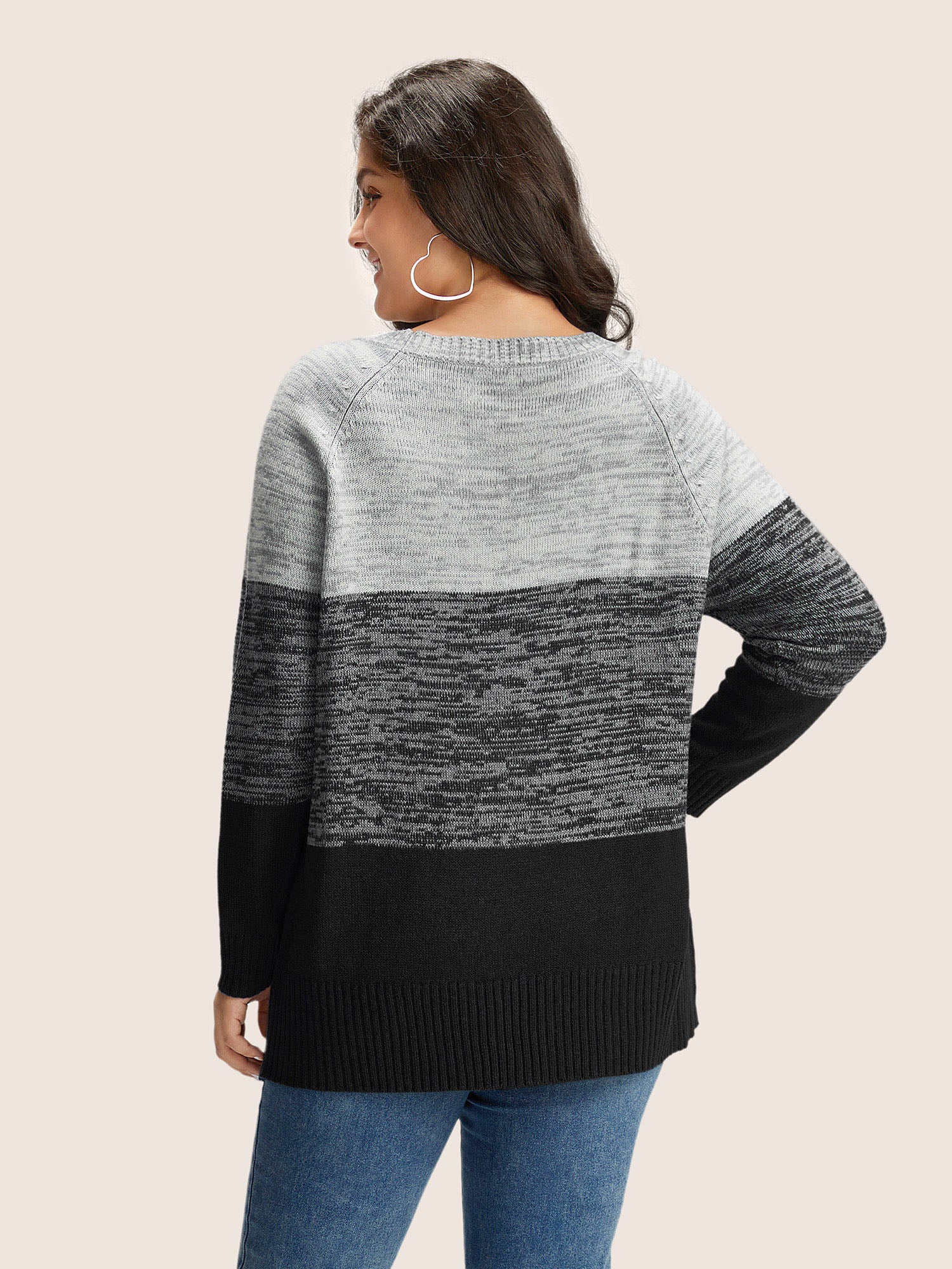 Colorblock Contrast Heather Button Detail Pullover - Image 16