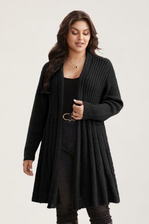 Textured Kimono Collar Long Cardigan