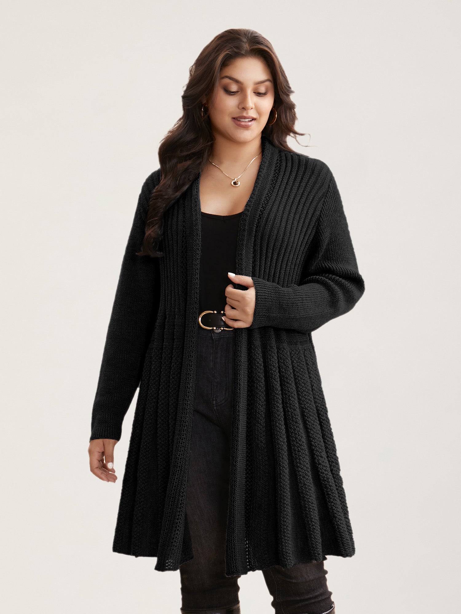 Textured Kimono Collar Long Cardigan