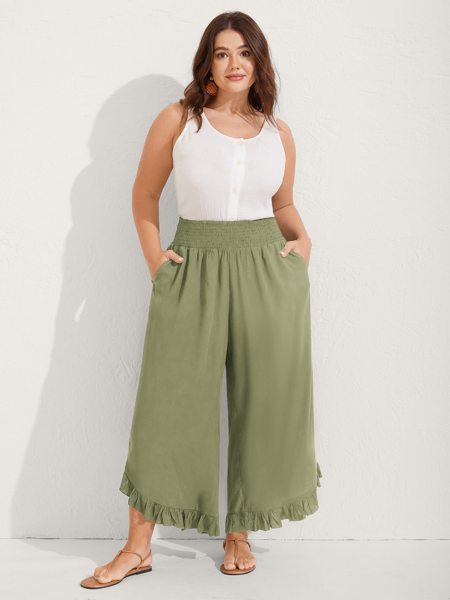 Ruffled Curvy Hem Wide-Leg Pants - Image 35