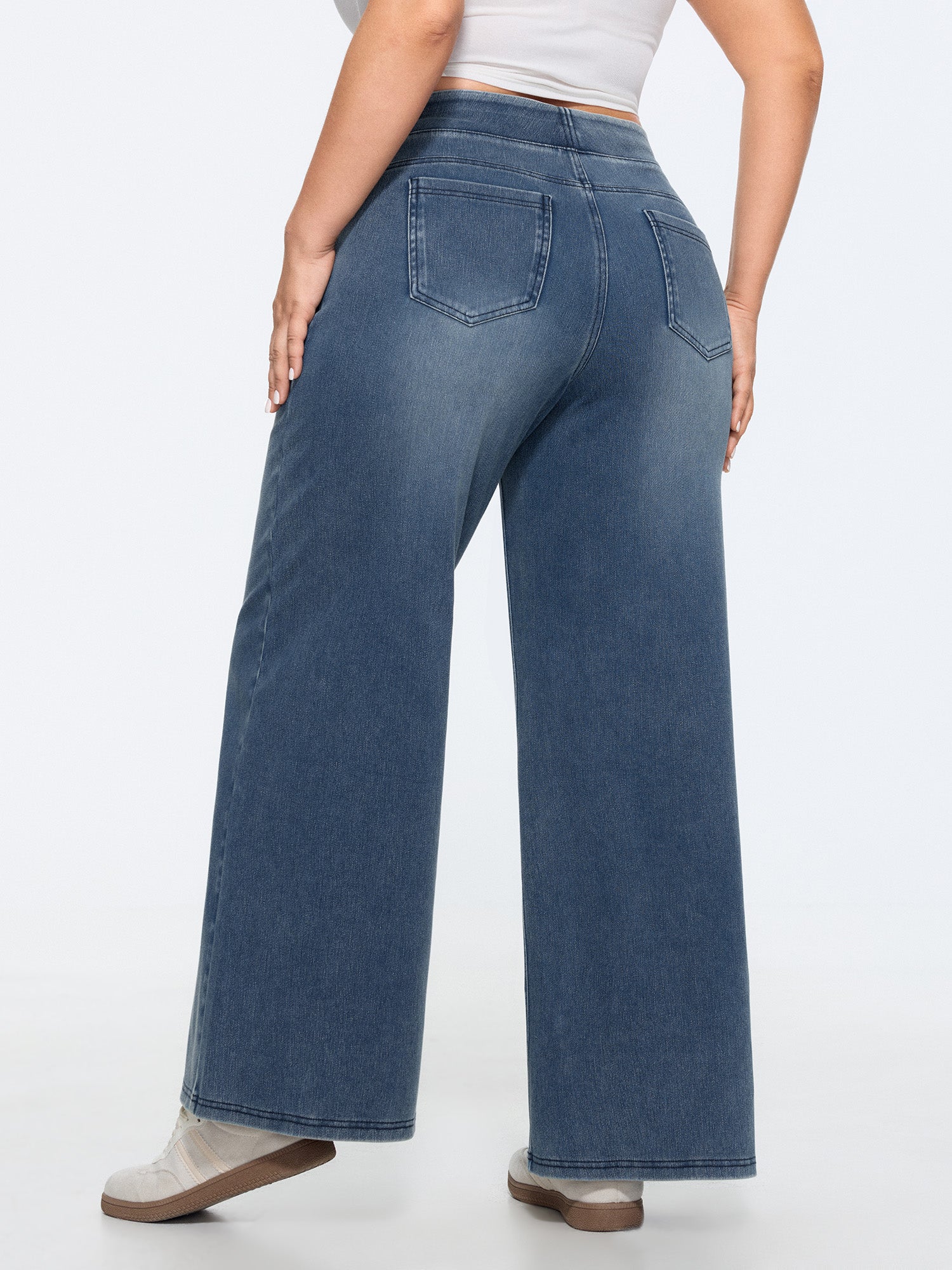 Stretchy Pull-On Wide-Leg Knit Jeans - Image 6