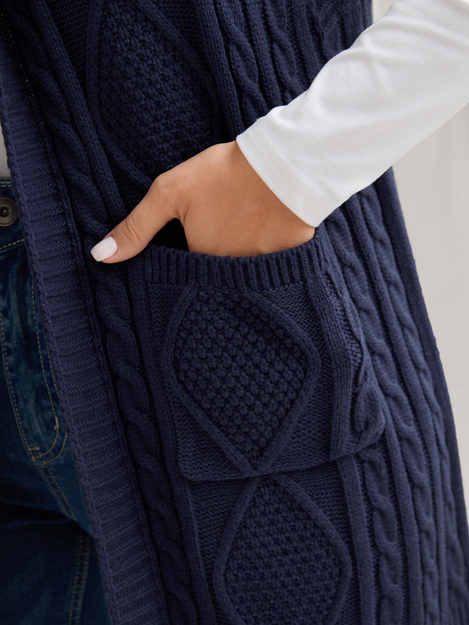 Hooded Sleeveless Cable Knit Cardigan - Image 2