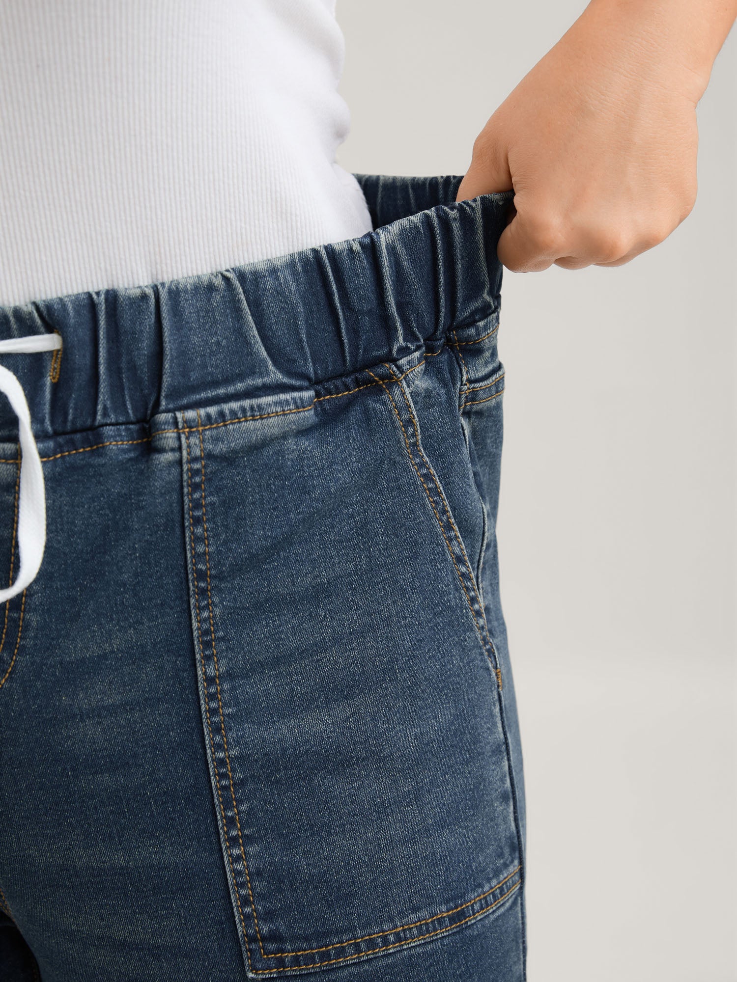 Pull-On Drawstring Folded Hem Boyfriend Jeans - Image 5