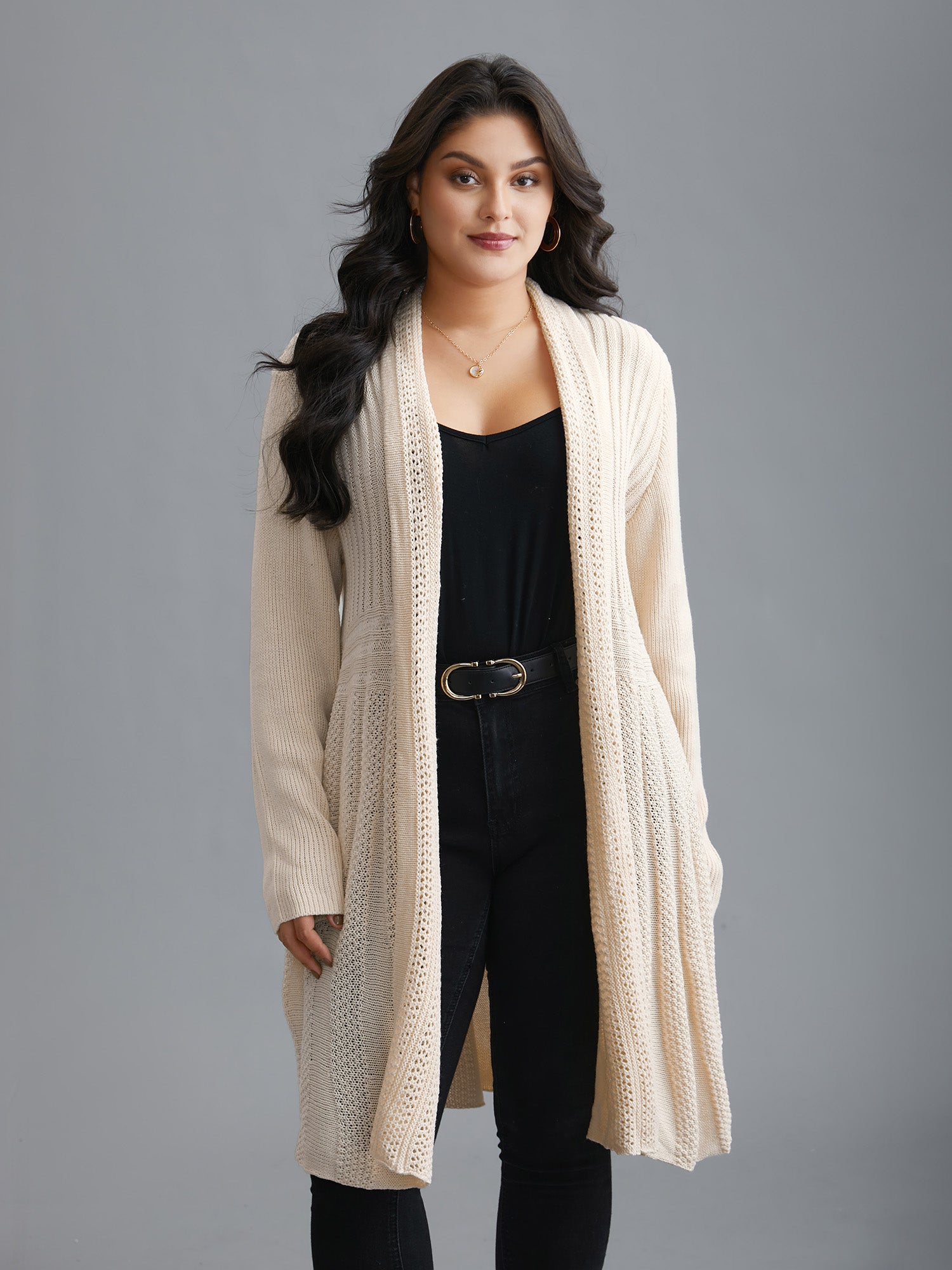 Textured Kimono Collar Long Cardigan - Image 29