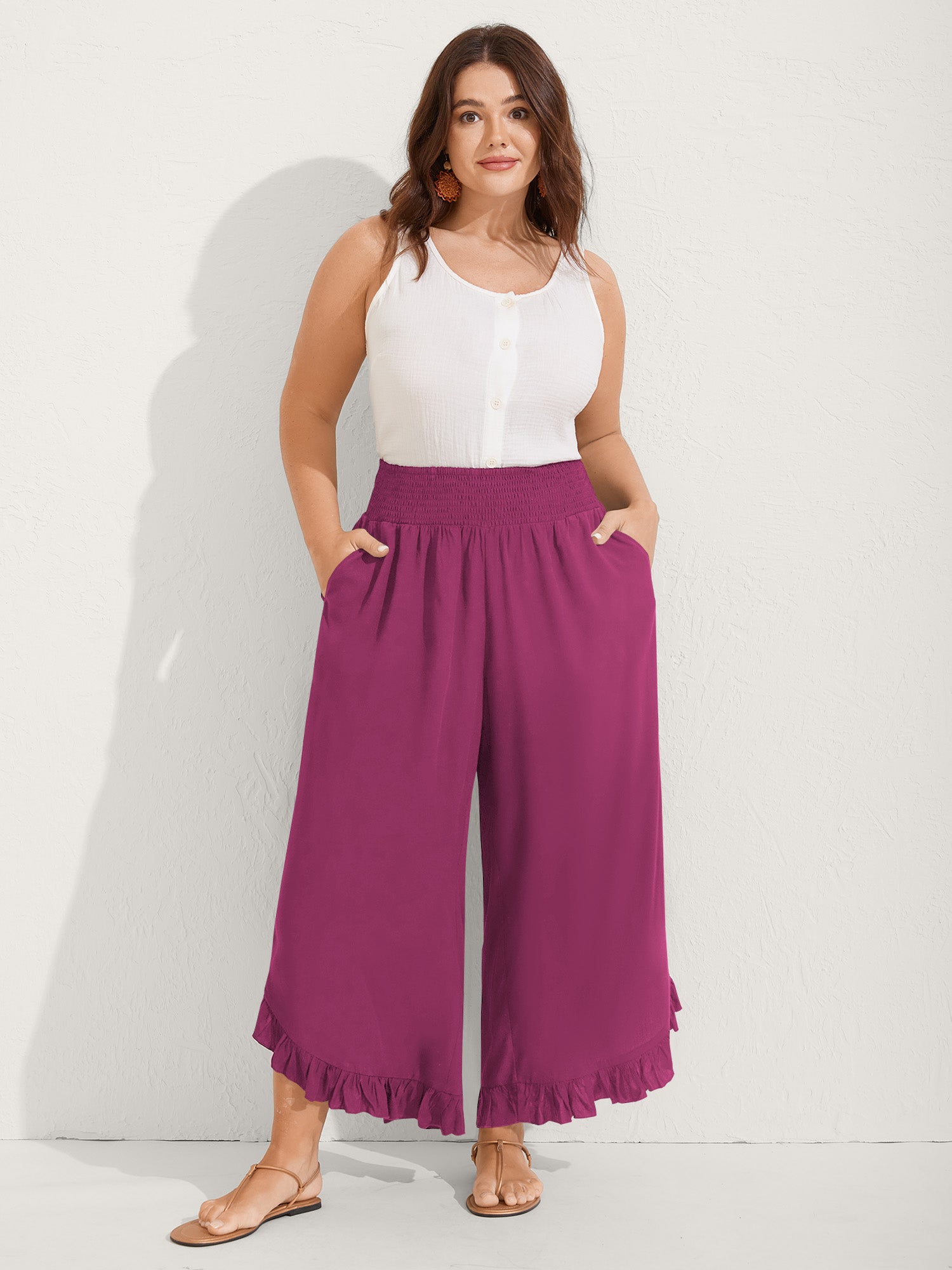Ruffled Curvy Hem Wide-Leg Pants - Image 39